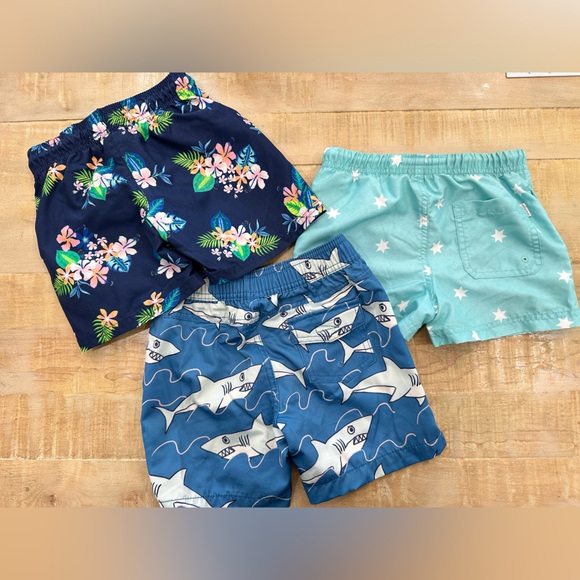 3 set boys toddler swim trunks shark pool shorts Hawaiian print cat & Jack - Picture 2 of 7